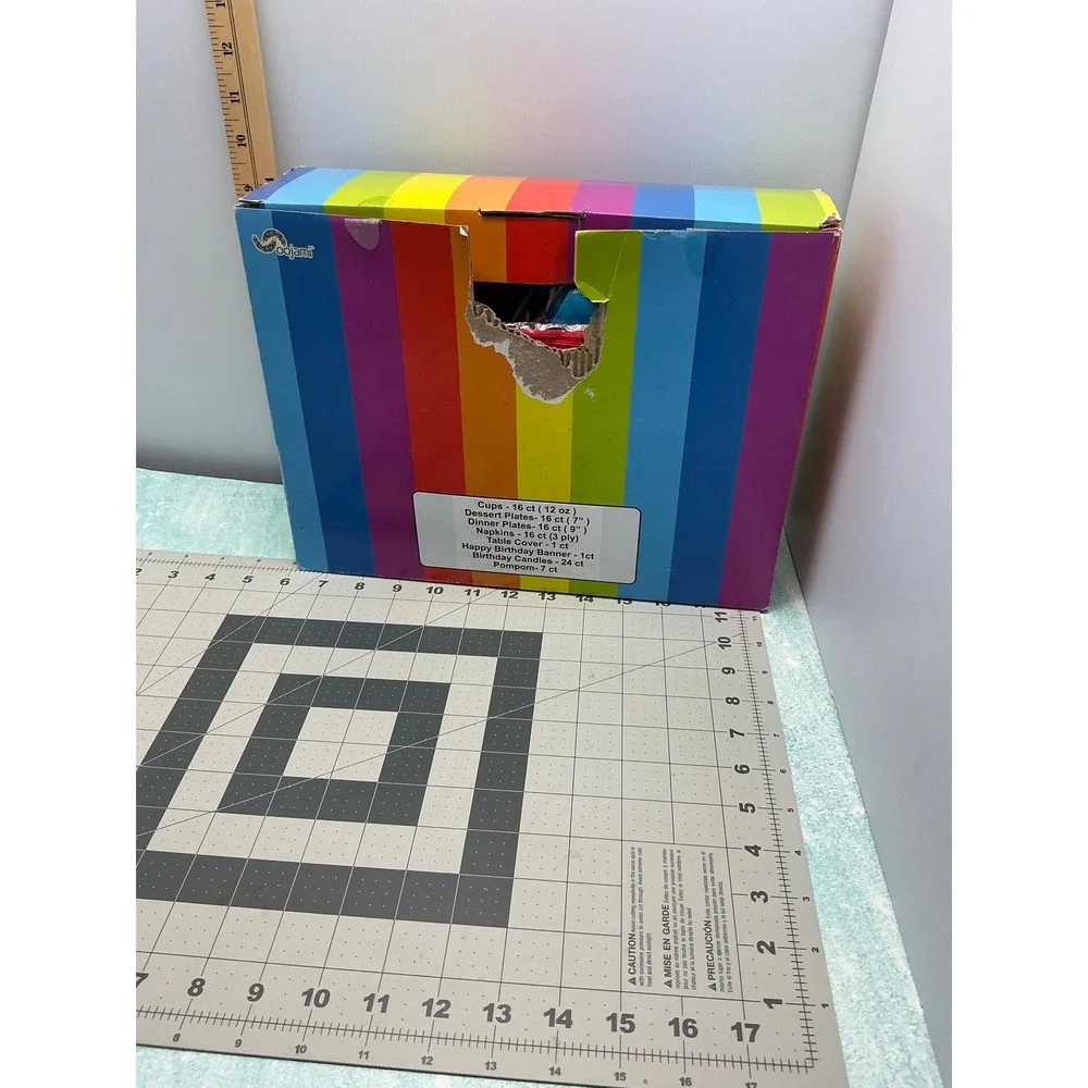 Oojami Rainbow Birthday Party‎ Pack Cups Plates Napkins Banner Candles Pompoms